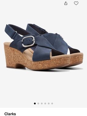 Clarks Women's Giselle Dove Navy Cork Wedge Sandals with Buckle
